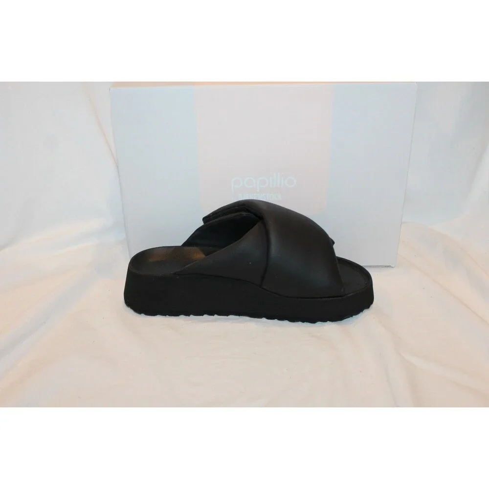 Birkenstock Theda Cross Strap Leather Sandals Platform Black EU 38 NARROW $185